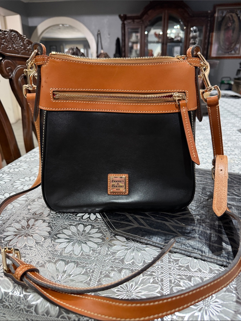 Dooney & Bourke Black and Brown Leather Two-Tone Crossbody Bag
